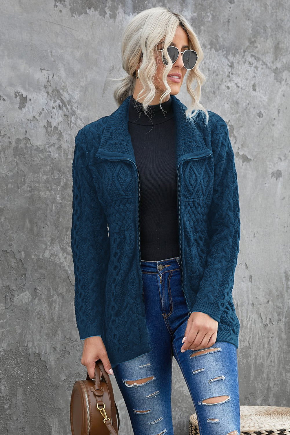 Sally the 2 Way Zip Up Cable Knit Sweater